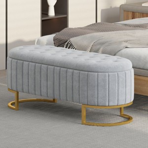 Indoor Storage Ottoman Bench,Velvet Upholstered Bench,Storage Hassock With Button & Tufted,Vanity Bench For Bedroom Living Room-Cuddlewood - 1 of 4
