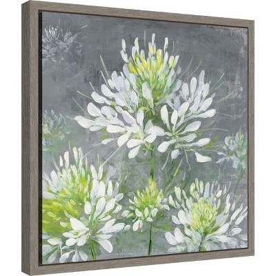 Gray and White Floral Canvas Print with Wooden Frame