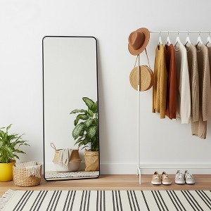 MAYEERTY 71 inch Rounded Full Length Mirror Aluminum Alloy Tempered Floor Mirror with Stand Black - 1 of 4