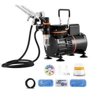 VEVOR Airbrush Kit, Dual Fan Air Compressor Professional Airbrushing System Kit with 3 Airbrushes, Holder, Color Mixing Wheel, Black&Orange - 1 of 4