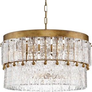 Progress Lighting, Chevall Collection, 6-Light Chandelier, Gilded Silver, Artisanal Glass - 1 of 3