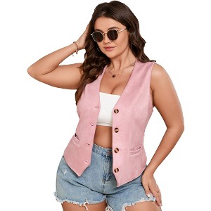 Whizmax Womens Plus Size Button Vintage Vests Jacket V-Neck Faux Suede Cardigan Outerwear with Pockets - 1 of 4