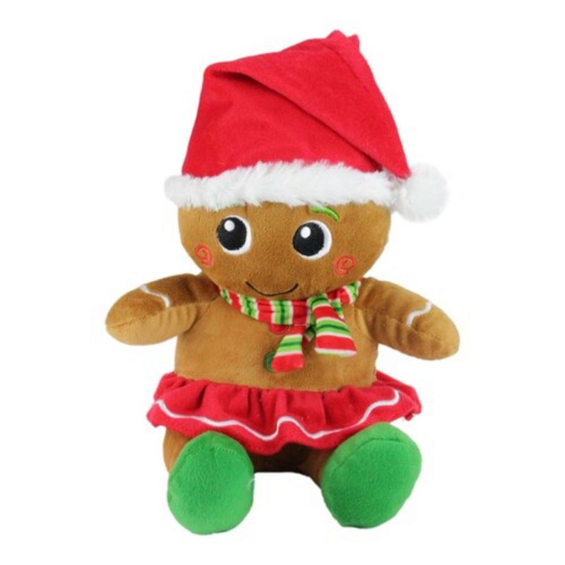 Northlight 11in Brown and Red Plush Sitting Gingerbread Girl Christmas Figure, 1 of 2