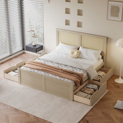 NicBex Full Size Platform Bed Modern Wooden Bed Frame with 4 Storage Drawers and Headboard for Bedroom, Guest Room, No Box Spring Required