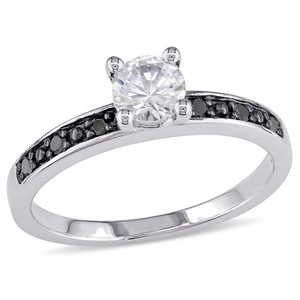 EVERLY JEWELRY | Sterling Silver 1/10 CT TW Black Diamond and Created White Sapphire Engagement Ring with Black Rhodium - 1 of 4