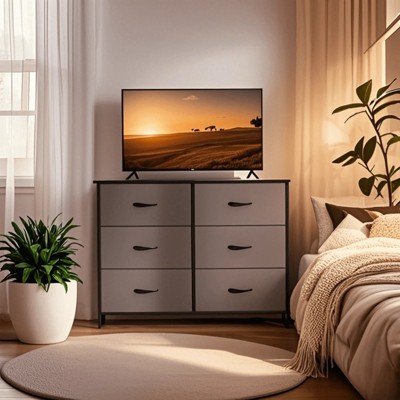 SKRAN Dresser For Bedroom With 6 Fabric Drawers, Wide Chest Of Drawers With Metal Frame, Storage Dresser Organizer Unit For Living Room