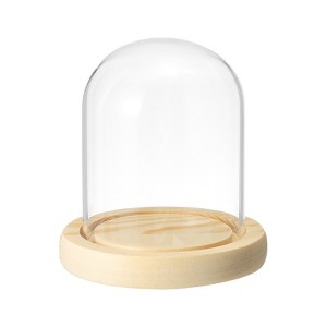 Unique Bargains Wooden Base Plants Home Decor Glass Bell Jar Display Case - 1 of 4