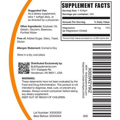 BulkSupplements Magnesium Citrate Softgels