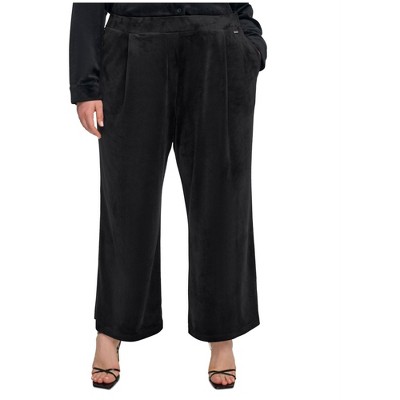 Calvin Klein Womens Velvet High Rise Wide Leg Relaxed Casual Pants