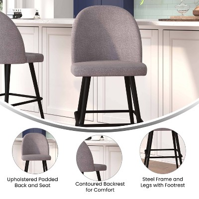 Gray Faux Leather and Metal Bar Stools, Set of 2