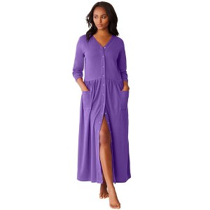 Only Necessities Women's Plus Size Long Snap-Front Knit Lounger - 1 of 4