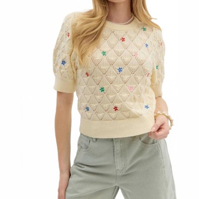 Women's Diamond Pattern Pointelle Sweater - entro