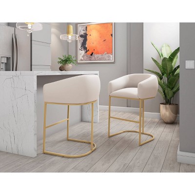 Manhattan Comfort Louvre Cream Leather Barstool with Gold Base (Set of 2)