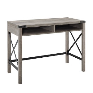 Sophie Modern Farmhouse X Frame Writing Desk with Cubbies Gray Wash - Saracina Home - 1 of 4