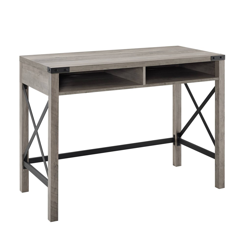 Photos - Office Desk Sophie Modern Farmhouse X Frame Writing Desk with Cubbies Gray Wash - Sara