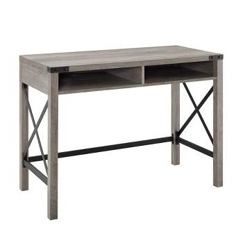 Sophie Modern Farmhouse X Frame Writing Desk with Cubbies Gray Wash - Saracina Home