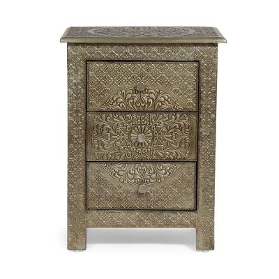 Deschutes Handcrafted Boho 3 Drawer Nightstand Silver - Christopher Knight Home