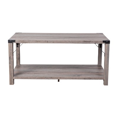 Gray Wash Modern Farmhouse 2-Tier Engineered Wood Coffee Table