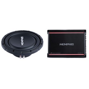 Memphis Audio SRXS1044V 10" Street Reference Dual 4-Ohm Shallow Mount Subwoofer with SRX300.1V Mono 2-Ohm 300 Watt Amplifier - 1 of 4