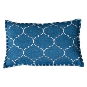 Ava Whipstitch Embroidered Oversize Lumbar Throw Pillow Blue - Decor Therapy