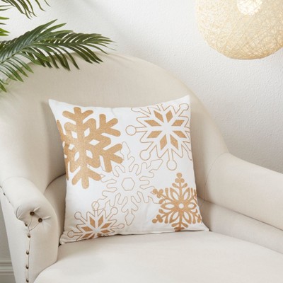 Gold Snowflakes Poly Filled Square Throw Pillow, 18"