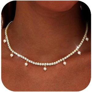 Butterfly Tennis Choker Necklace for Women, 14K Gold Plated 3mm Zirconia Chain - 1 of 4