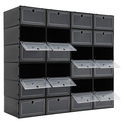YIYIBYUS 24 Pack Plastic Stackable Foldable Shoe Storage Boxes