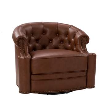 Flavio 32.75'' Wide Genuine Leather Swivel Chair | ARTFUL LIVING DESIGN