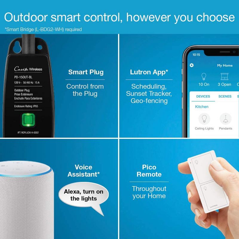 Lutron Caseta Weatherproof+ Outdoor Smart Plug and Pico Smart Remote | for Landscape and String Lighting | P-PKG1OUT-BL | Black, 2 of 9