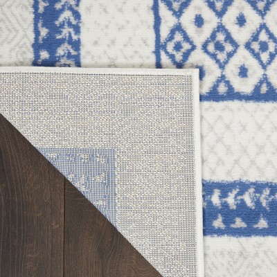 Boho Blue Geometric Flat-Woven 24" Synthetic Area Rug