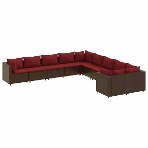 vidaXL 10 Piece Patio Sofa Set in Brown Poly Rattan with Cushions - Outdoor Modular Garden Lounge - 1 of 4