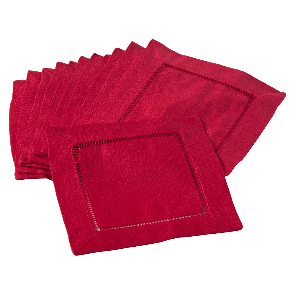 Photos - Tablecloth / Napkin Hemstitched Cocktail Napkins Red (Set of 12)