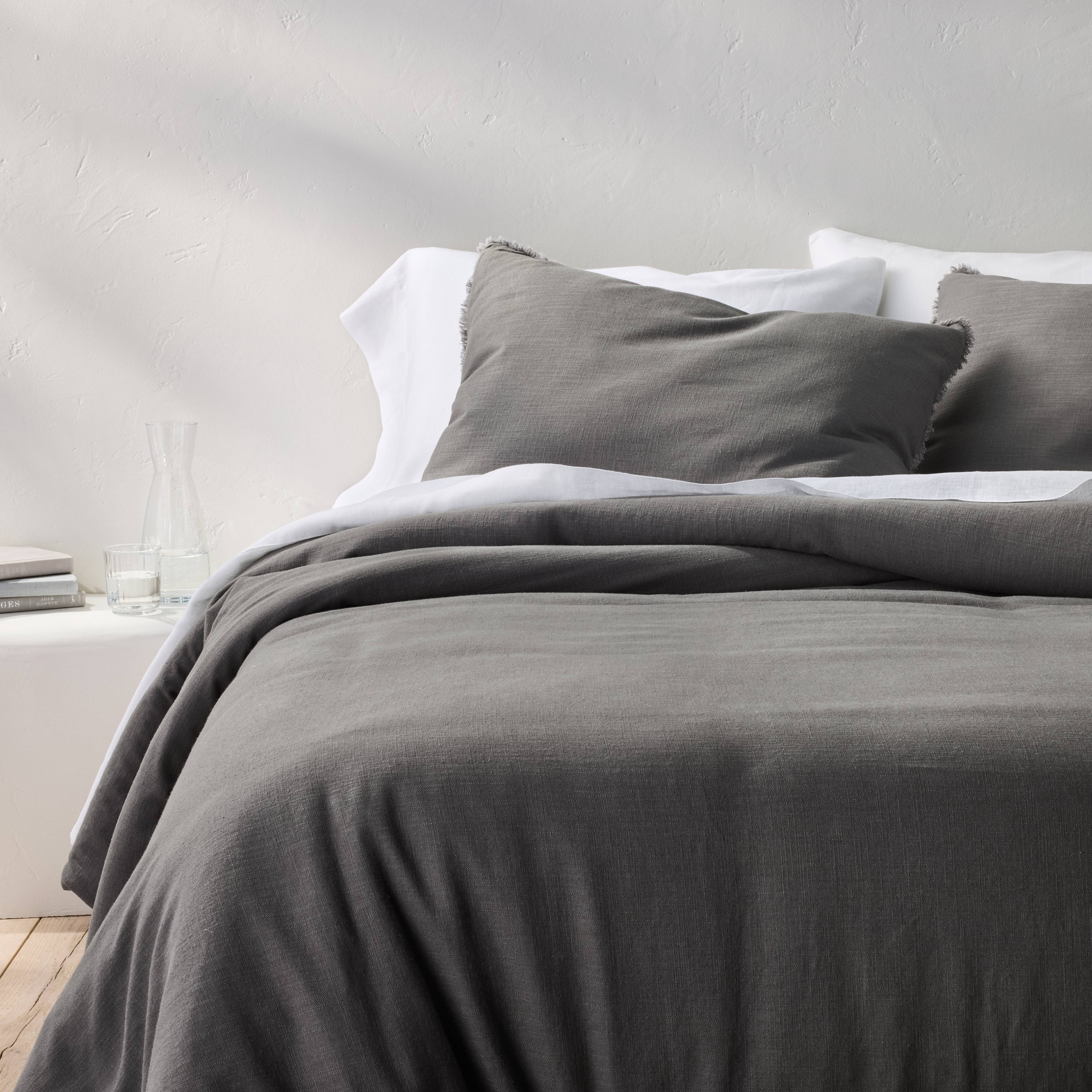 King/California Heavyweight Linen Blend Comforter & Sham Set Dark Gray - Casaluna™