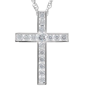 Pompeii3 1 1/2 Ct Diamond Cross Pendant Necklace 18" 10k White Gold 32mm Tall - 1 of 4
