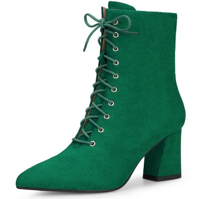 Perphy Women's Pointy Toe Lace Up Block Heel Ankle Boots