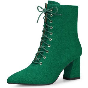 Perphy Women's Pointy Toe Lace Up Block Heel Ankle Boots - 1 of 4