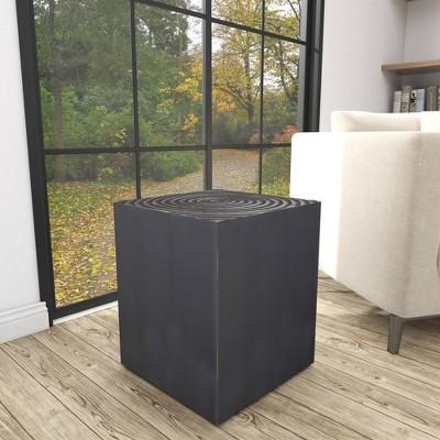 Carved Spiral Black Wood Rustic Accent Table 17"x19"