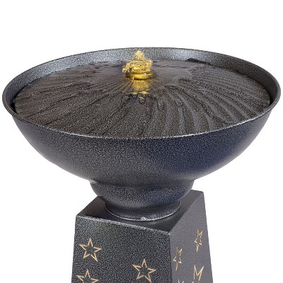 Starry Sky Black Galvanized Iron Bird Bath Fountain with LED Lights