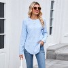 Women's Crew Neck Long Sleeve Curved Hem Top, Button-Back Hollow-Out T-Shirt for Casual & Daily Wear - 3 of 4