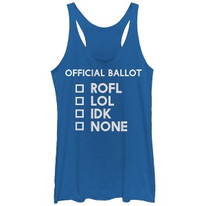 Women's Lost Gods Election Ballot LOL IDK Racerback Tank Top - 1 of 3