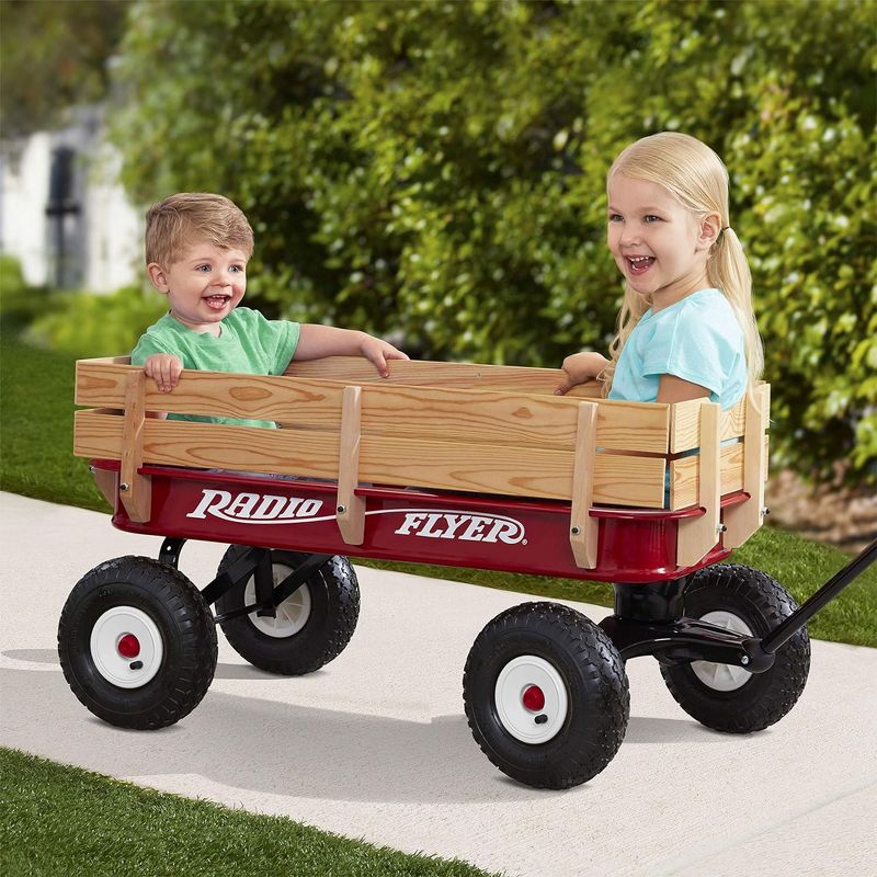 Radio Flyer Full Size All Terrain Classic Steel and Wood Pull Along Wagon, Red, 3 of 8