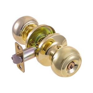 Door Knob with Keyed Lock, Easy Install, Universal Fit for 1-3/8inch–1-3/4inch Doors, Satin Brass, Interior/Exterior Use,Gold - 1 of 4