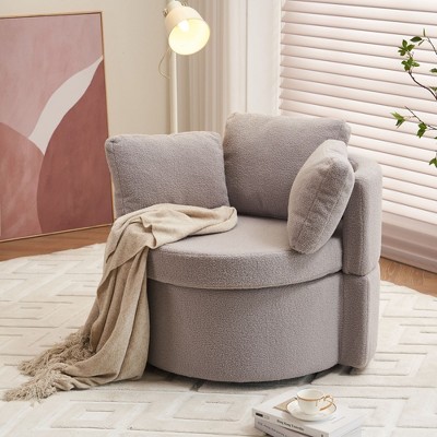 Teddy Fabric Swivel And Storage Chair With Back Cushion For Living Room,Ivory