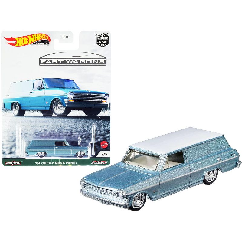 1964 Chevrolet Nova Panel Light Blue Metallic with White Top "Fast Wagons" Series Diecast Model Car by Hot Wheels, 1 of 4