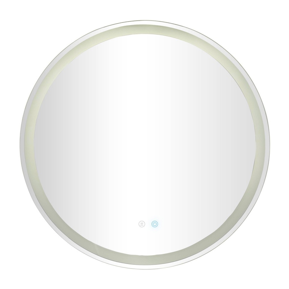 Olivia & May 32" x 32" Modern Glass with LED Light Silver: Round, Frameless, Wall Mount Mirror with Waterproof Lighting