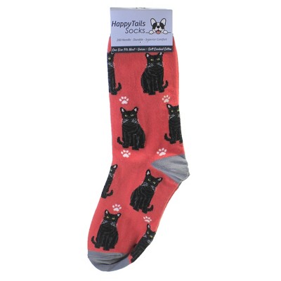 Novelty Socks 14.0" Black Cat Happy Tails Socks Premium Quality Soft E & S Pet  -  Socks