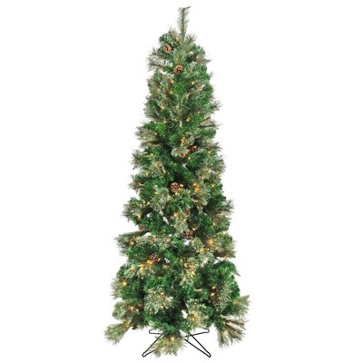 Garden Elements Artificial Pre-Lit Pencil Fir Christmas Tree with Pine Cones, 654 Tips, 350 Clear Lights, 6.5 ft
