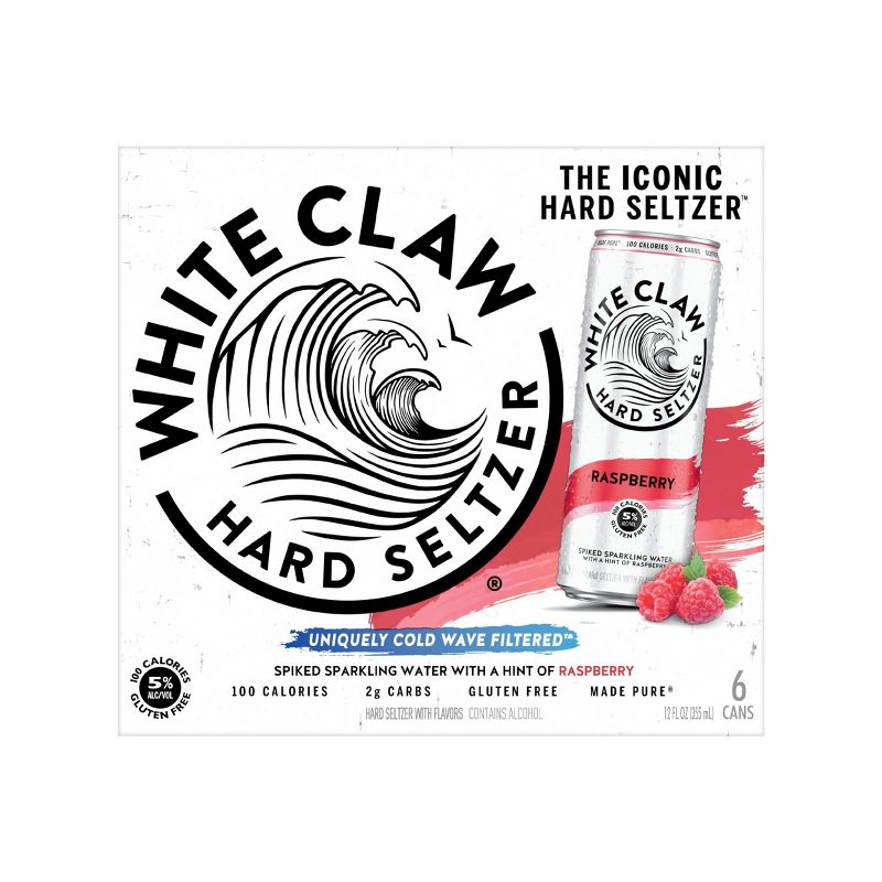 White Claw Raspberry Hard Seltzer - 6pk/12 fl oz Slim Cans, 3 of 9