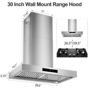 Futhork 29-inch Wall Mount Range Hood, 1100 CFM with Smart Gesture & Touch Control - 1 of 4