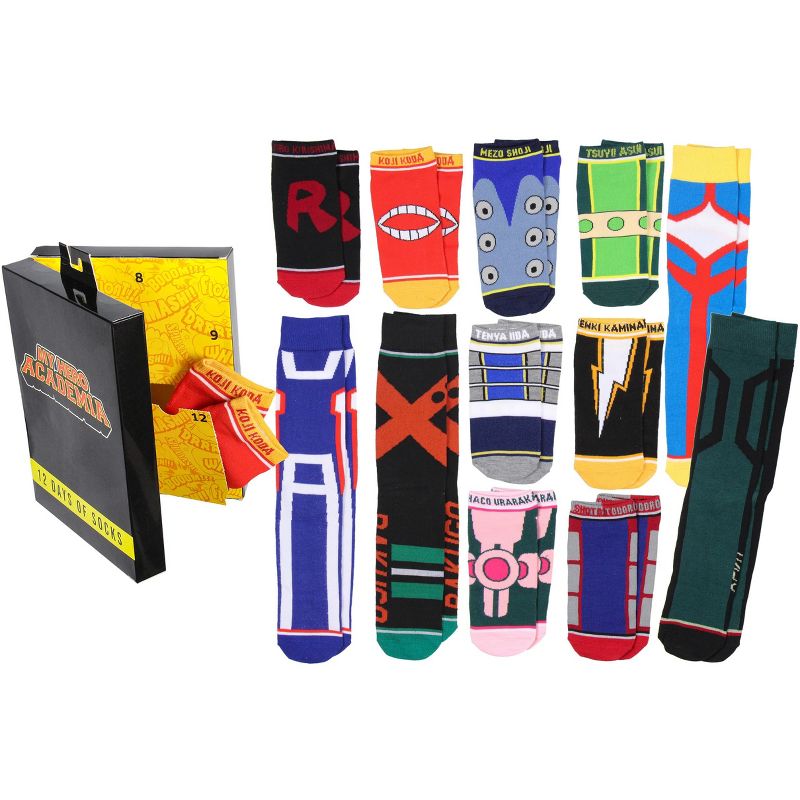 My Hero Academia Men's 12 Days Of Socks Crew and Ankle Mix and Match Gift Set Multicoloured, 1 of 8